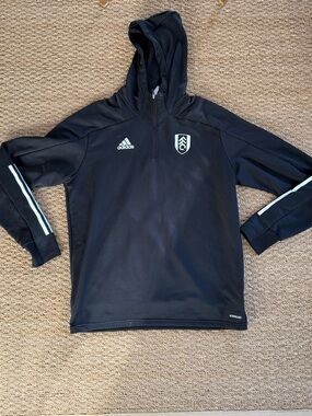 ADDIDAS FULHAM FC SOCCER Black Hooded Quarter-Zip Pullover with Logo